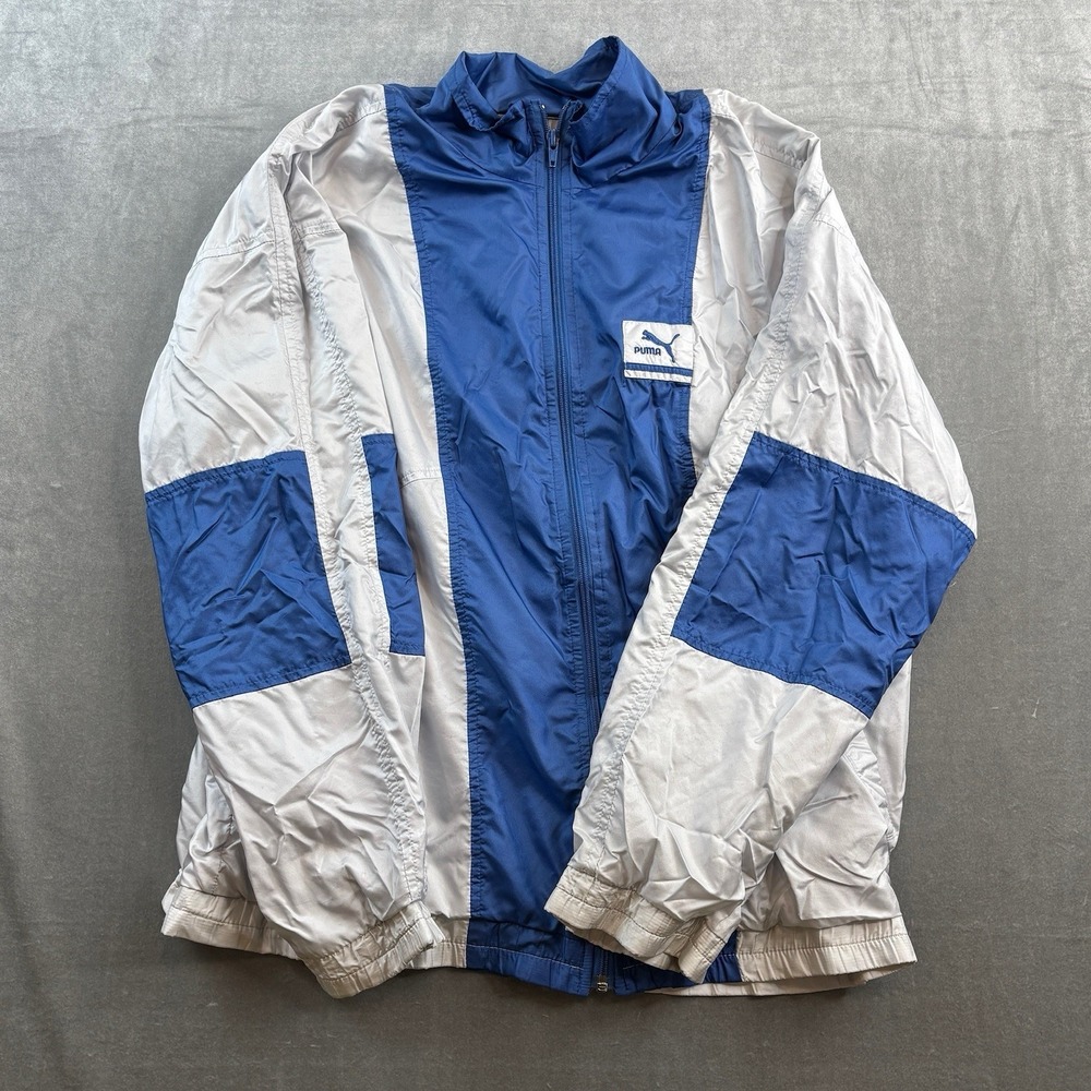 Vintage Puma Blue Gray Colorblock Windbreaker‎ Track Jacket Size 50 (Mens L)